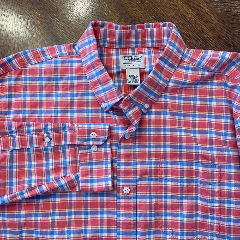 L.L. Bean Men's Blue and Orange Plaid Button Down Shirt XL